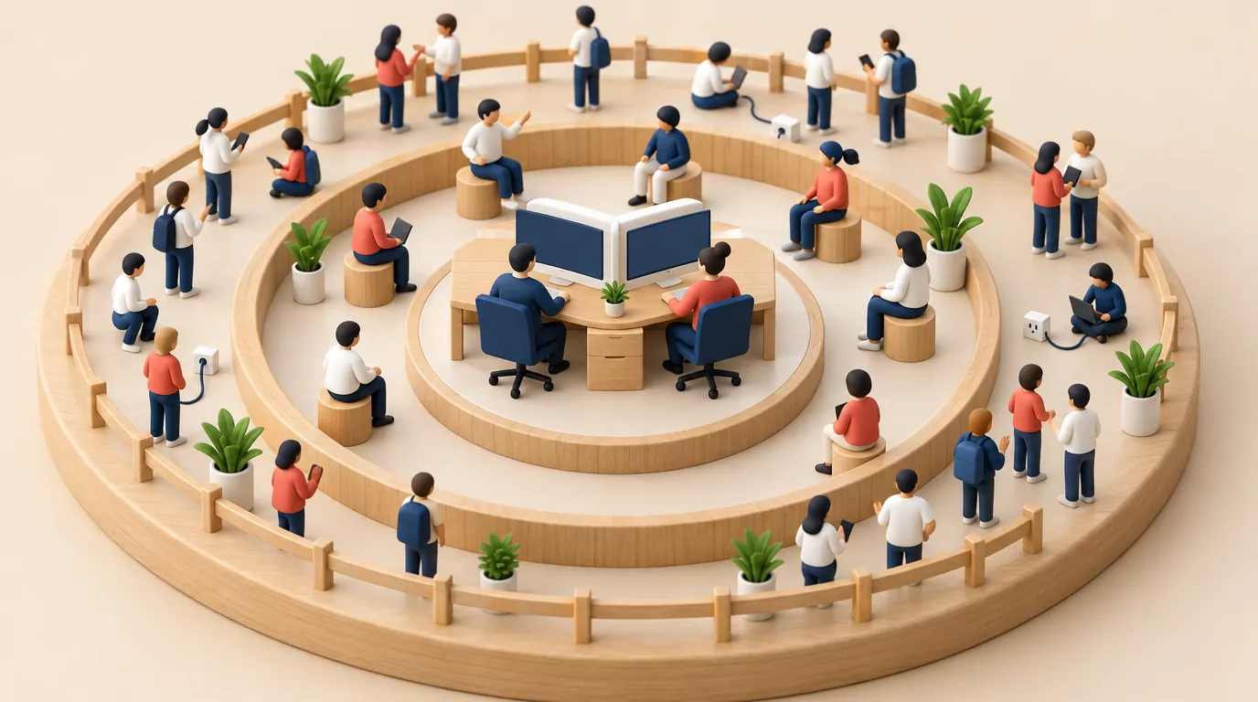 Three zones of Featurebase users: paid full seats in the center, free Lite seats around them, free end users outside