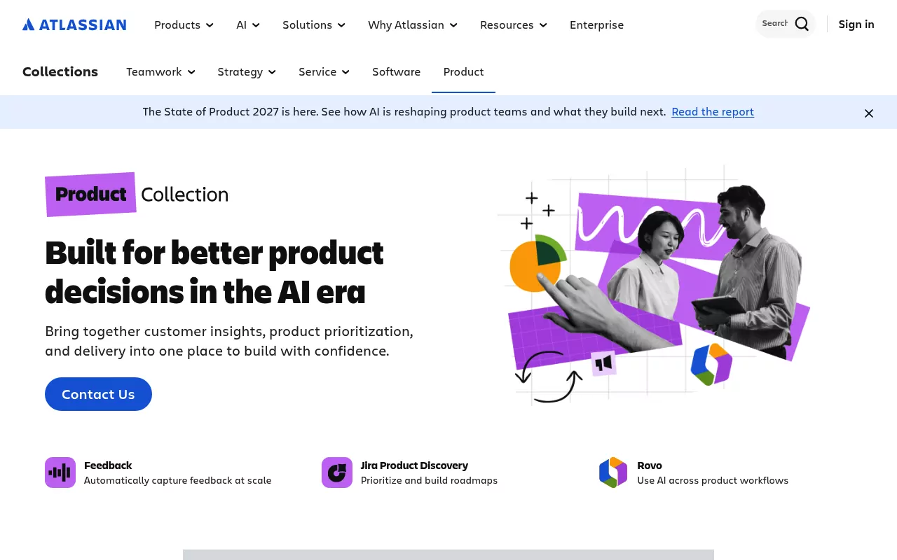 Atlassian Product Collection page listing Feedback, Jira Product Discovery and Rovo together